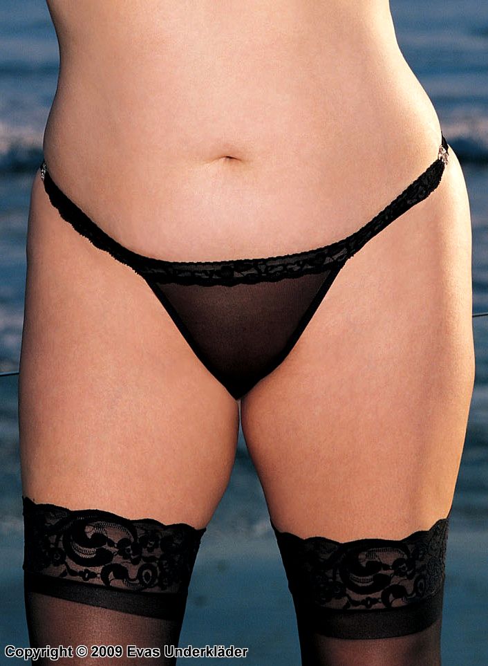 Thong with S-E-X-Y lace, plus size